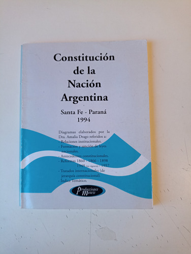 Constitución De La Nación Argentina Santa Fe Paraná 1994 Maw