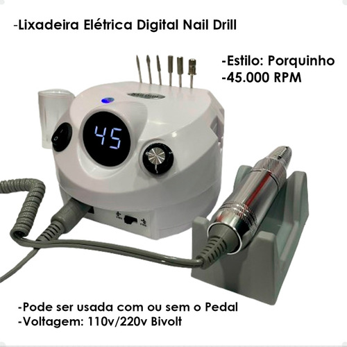 Kit Lixadeira Elétrica Motor Porquinho + Cabine Sun 5 Unhas Branco