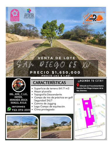 Venta Lote San Diego 65 Mz Xv Sobre Avenida Principal Con Todos Los Servicios Y Proyecto Arquitectónico Incluído Y Vistas Panorámicas En Fracc Rancho San Diego Ixtapan De La Sal Edomex