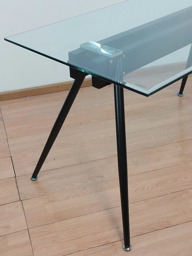 Mesa De Vidrio Templado Comedor Rectangular Patas Negras