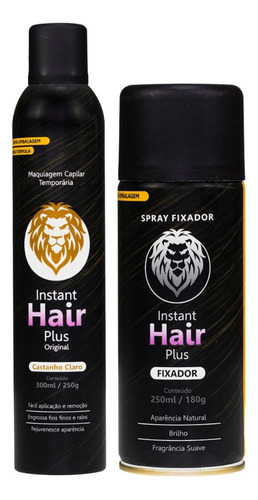 Kit Instant Hair Maquiagem Calvicie Castanho Claro + Fixador