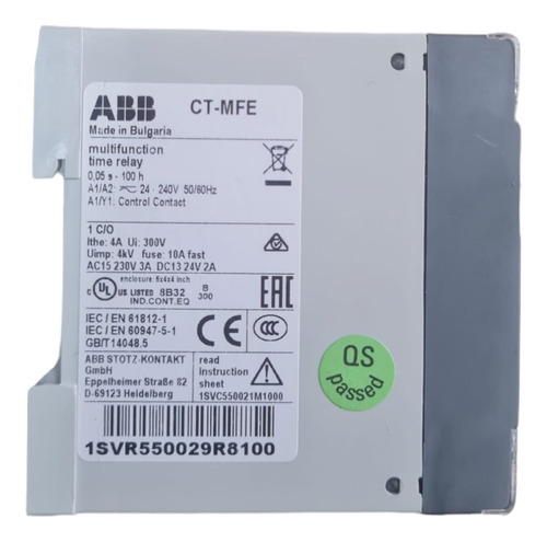 Relevador De Tiempo Abb Ct-mfe 220vac 3a 0.5s-100h