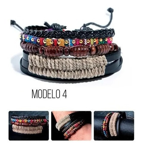 Pulsera Cuero Boho Tejido Vintage Multicapa Unisex Ajustable