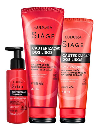  Kit Eudora Siàge Cauterização Dos Lisos Shampoo Condic Leave