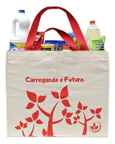 Sacola Ecobag De Algodão Grande - 2 Alças - Alça Colorida Cor Vermelho