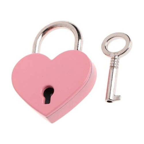 Candado Forma Corazon Metalico Con Llave Minimalista Rosa