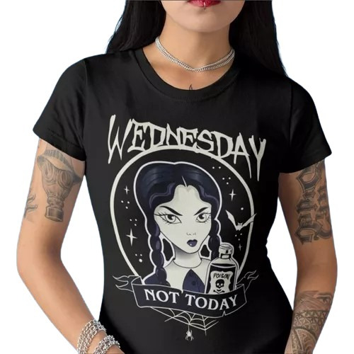 Remera Negra De Dama De Merlina - Wednesdays Addams