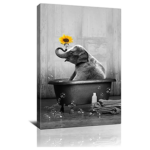 Cuadro De Lienzo De Elefante Y Girasol Arte De Pared El...