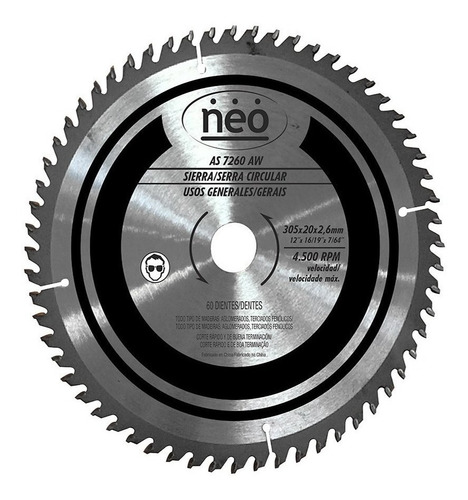 Hoja Para Sierra Circular Neo As 7260 Aw Para Madera