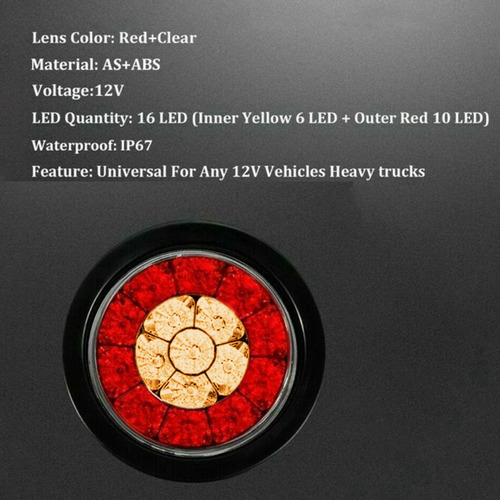 2 Luces Traseras Led Redondas De 4 Pulgadas, Rojas Y Ámbar,