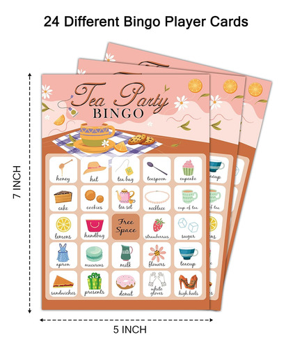 Tarjetas De Bingo De La Fiesta De Té 5x7 (24 Tipos), Favores