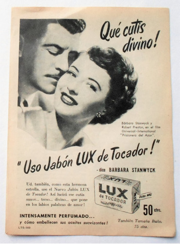 Clipping Antigua Publicidad Jabon Lux Año1950