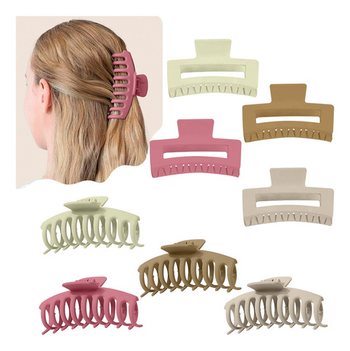 Pinzas Para El Cabello Garra Fuerte Para Pelo Mujer 8 Pzs Color Multicolor D