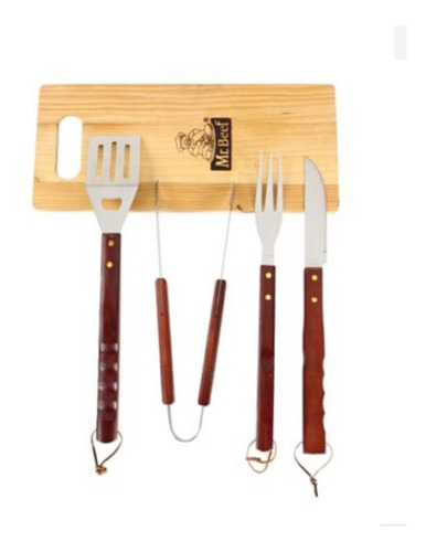 Set  Asador Parrillero Con Tabla De 4 Piezas Mr Beef