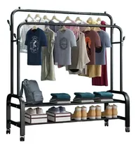 Comprar Perchero De Ropa Estante Zapatero 2 Niveles Con Ruedas Color Negro