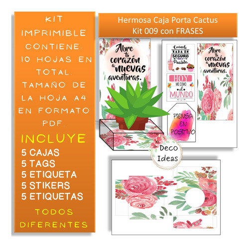 Kit Imprimible 09 Porta Maceta Suculenta R6 Frase Motivadora