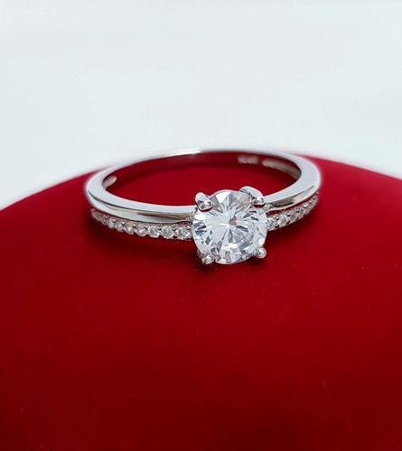 Anel Feminino Solitário Noivado Pedra Zirconia Prata 925