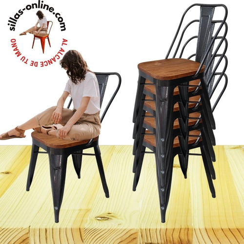 Imagen 3 de 3 de Sillas Tolix Asiento De Madera Made In Cordoba Color Negro