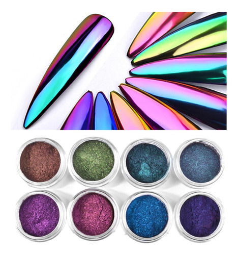 8 Colores Nail Glitter Optical Chameleon Powder Mirror ...