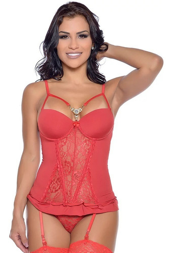 Imagem 7 de 9 de Corset Biju Frontal Strappy + Fio Dental + Meia 7/8 Sem Pé