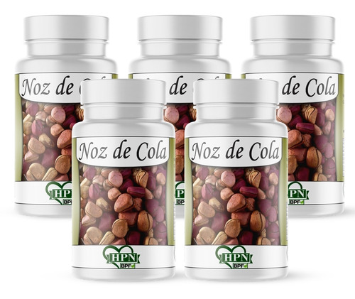 Kit 5 Potes Noz De Cola 100% Natural Cápsulas 500mg