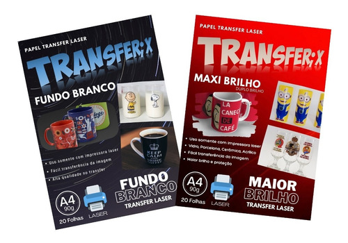 20 Papel Maxi Brilho + 20 F. Branco Transferix + Tf Clean  