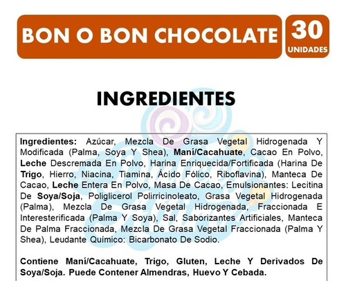 Chocolate Bon O Bon- Chocolate- 15gr Caja 30 Un.