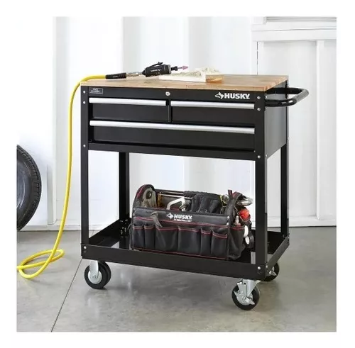 Husky Carro de herramientas con ruedas de 36 pulgadas y 3 cajones con tapa  de madera, negro : Productos de Oficina 
