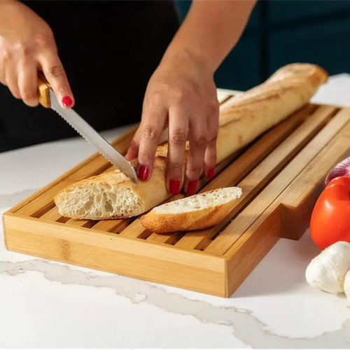 Tábua Migalheira Bambu Para Cortar Pão Bolo Bandeja P/ Café