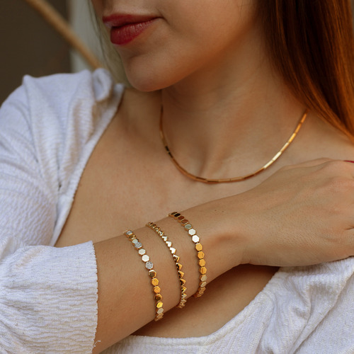 Pulseira De Ouro 18k Com Diamantes 17cm Hexagonal Hexágonos