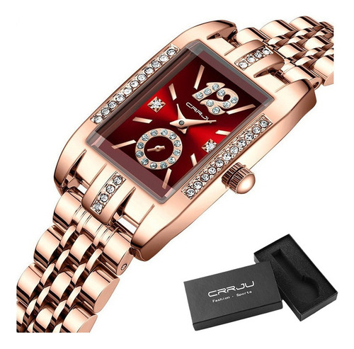 Crrju 5017 Reloj De Cuarzo Cuadrado De Lujo Con Diamantes
