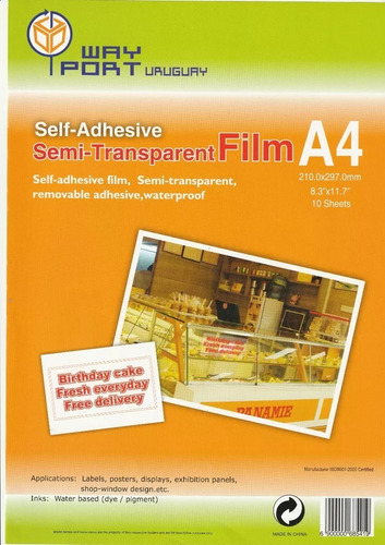 Papel Film Adhesiv Semi Transparente A4 X10 Serviciopapelero