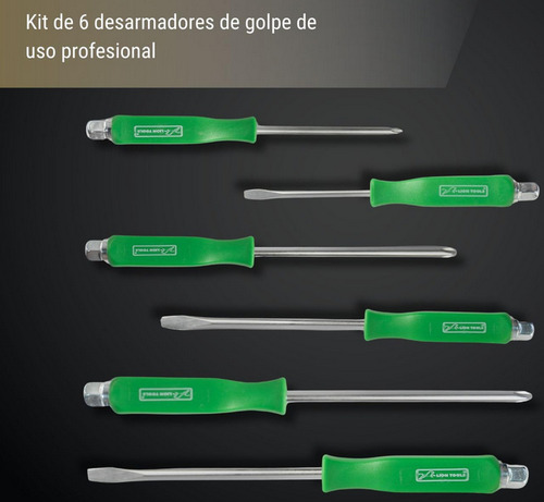 Juego Desarmador De Golpe Impacto Destornilladores 6 Piezas Plano Cruz Acero