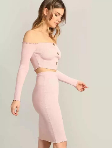 Conjunto Falda Y Blusa Rosa Pastel