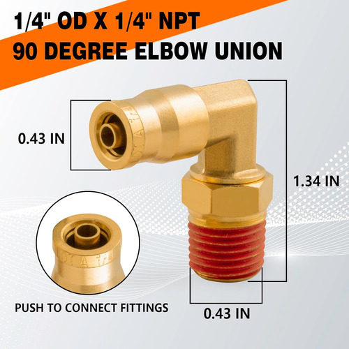 Unión De Codo De 90 Grados 1/4 Pulgadas Od X 1/4 Pulga...