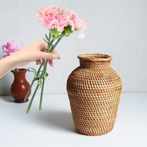 Florero Tejido A Mano De Ratán, Cesta Para Plantas, Soporte