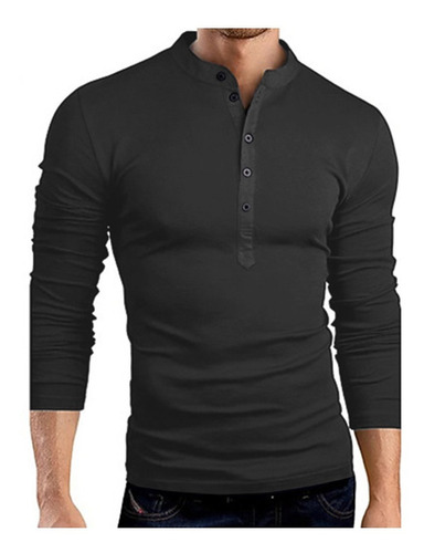 Playera Slim Fit Hombre Caballero Camisa Botón Manga Larga