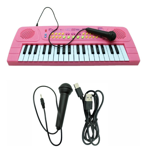 Mini Teclado Eletrônico Com Microfone 37 Teclas Rosa 110v/220v