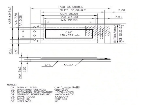 Pantalla Pantalla Oled 128x32 0.91 Arduino Pic I2c