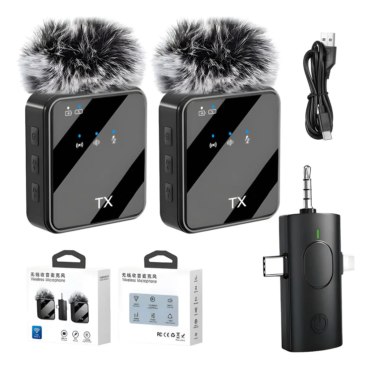 3 En 1 Micrófono Inalámbrico Lavalier ROYNARO Para Teléfono Celular Negro Microfono Lavalier 2pzs Microfonos Inalambricos Microphone