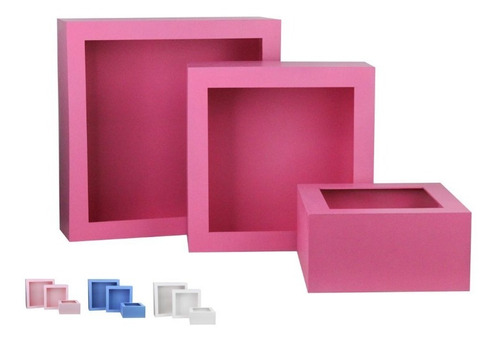 Kit Enfeite Mdf Para Quarto De Bebê Nicho Quadrado Rosa Pink