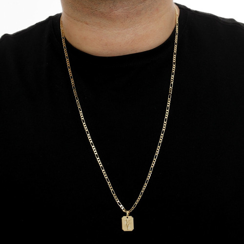 Imagem 3 de 3 de Corrente Masculina 3x1 Banhada Ouro Cordao Ping Placa Cristo