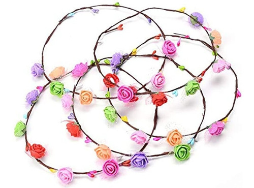 10 Coronas Flores Luz Led Diadema Princesa Multicolor Fiesta