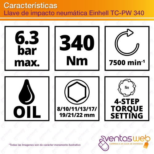 Imagen 4 de 6 de Llave De Impacto Neumatica Einhell 340 Nm Accerios Y Maletin