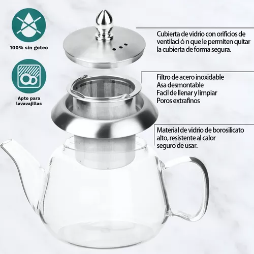 Tetera de Vidrio para Infusiones con Filtro 600ml