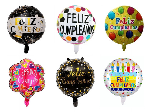 Pack 24 Globos Metálicos Con Varillas Feliz Cumpleaños 45 Cm