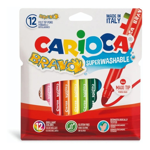 Marcadores Jumbo Carioca Bravo 12 Colores Lavables