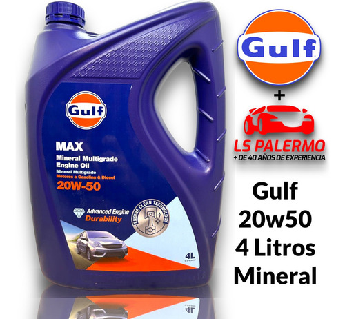 Aceite Gulf 20w50 Mineral Multigrado 4 Litros Nafta Diesel