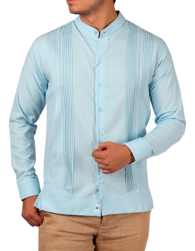 Guayabera Yucateca En Cuello Mao, Modelo Dzoncauich Con Rejillado Artesanal