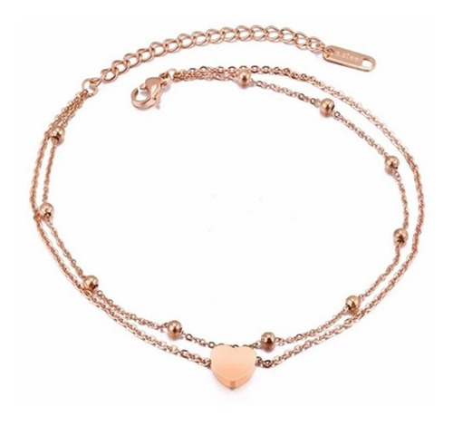 Imagen 1 de 4 de Pulsera Tobillo Acero Inox Sweet Heart Rosado